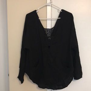 Black Crocheted Free People Blouse
